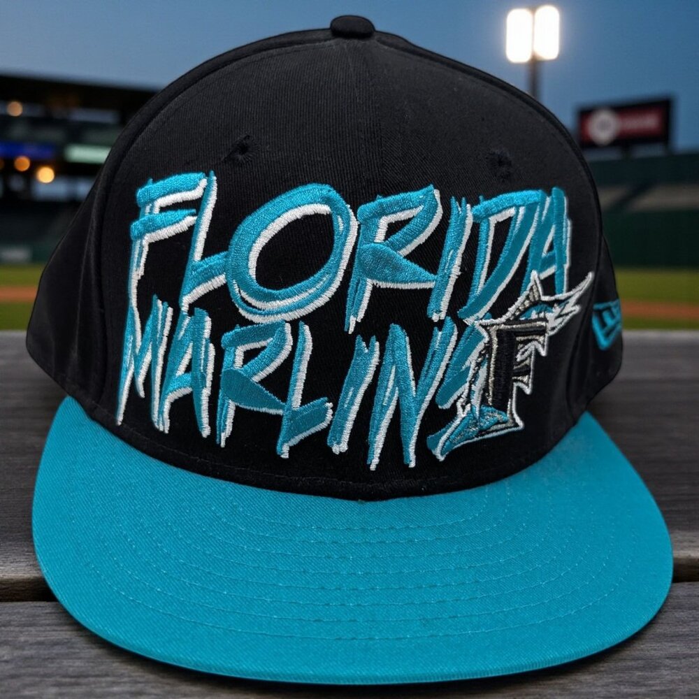 Florida Marlins MLB Spell Out‎ Black Teal Snap Back Hat Cap